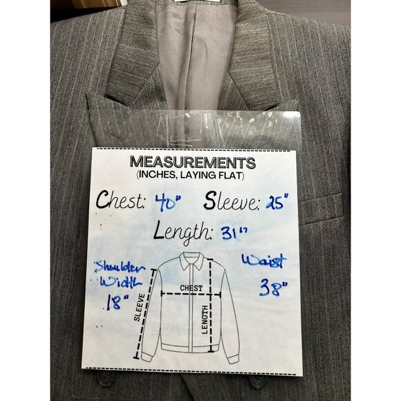 Yves Saint Laurent Blazer Mens 40R Wool Gray Pinstripe Double Breasted France - Picture 7 of 14